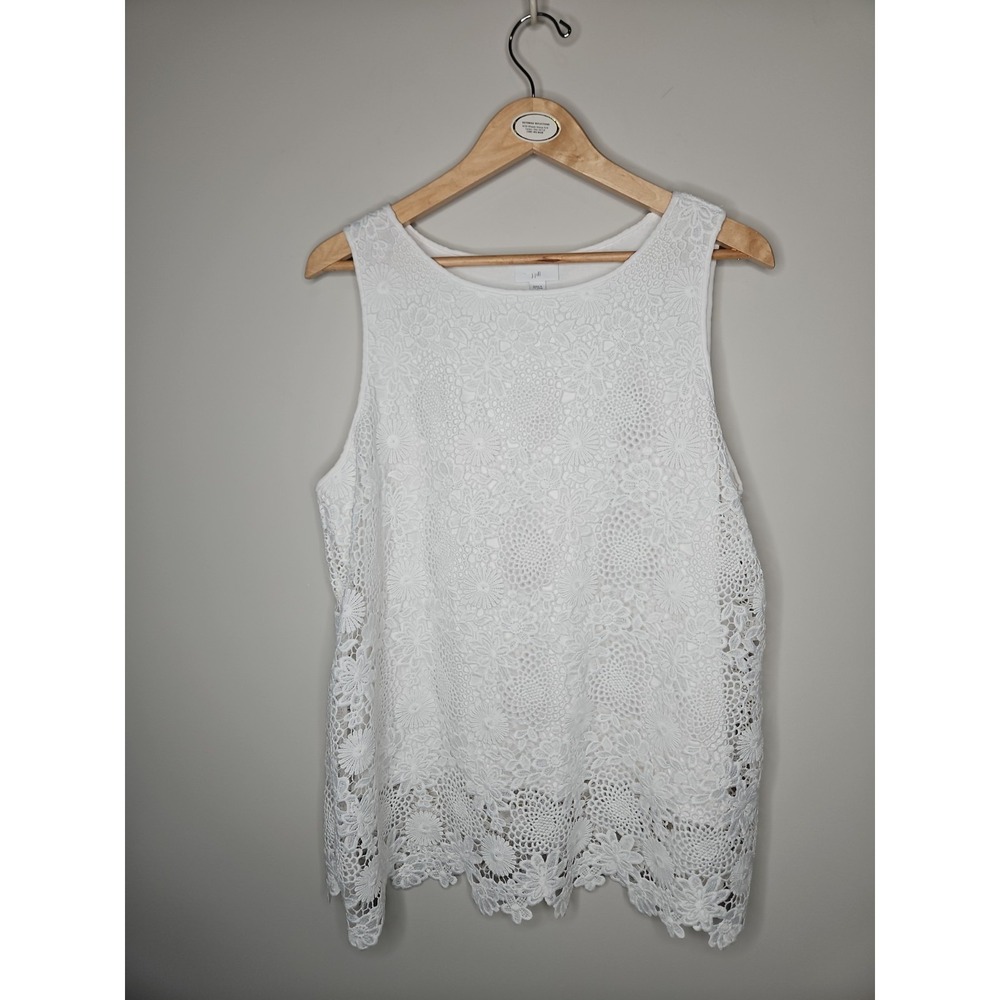 J Jill Top L White Crochet Floral Tank Cotton Modal Boho CottageCore Feminine
